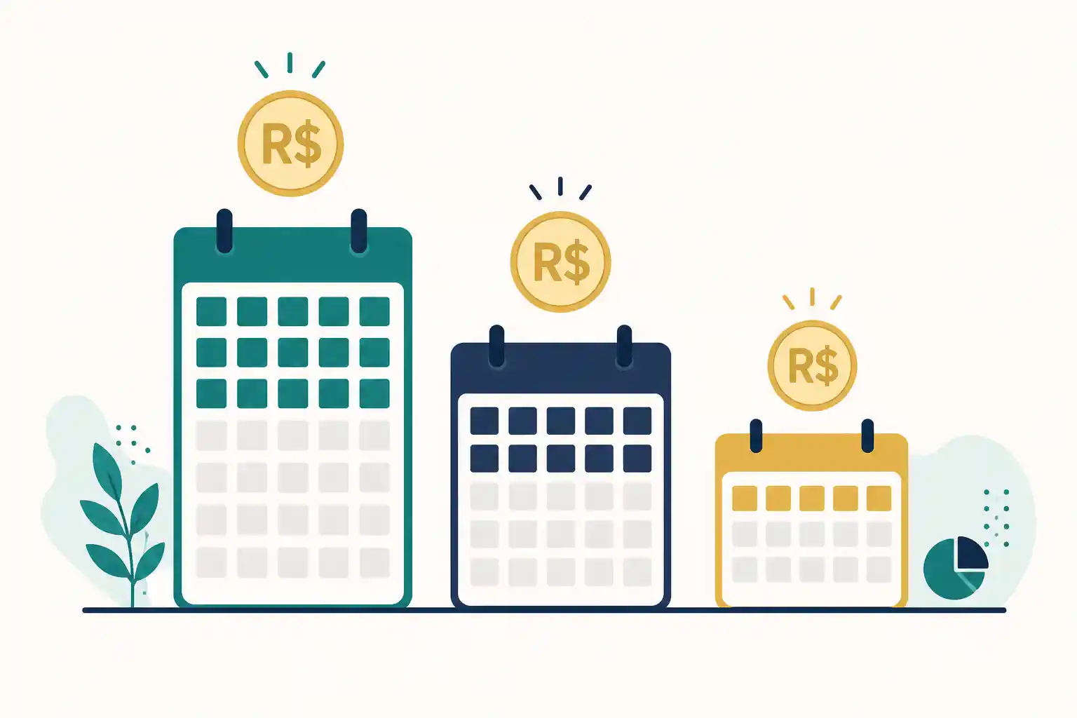 Comparacao visual do calculo de ferias para periodos de 15, 20 e 10 dias