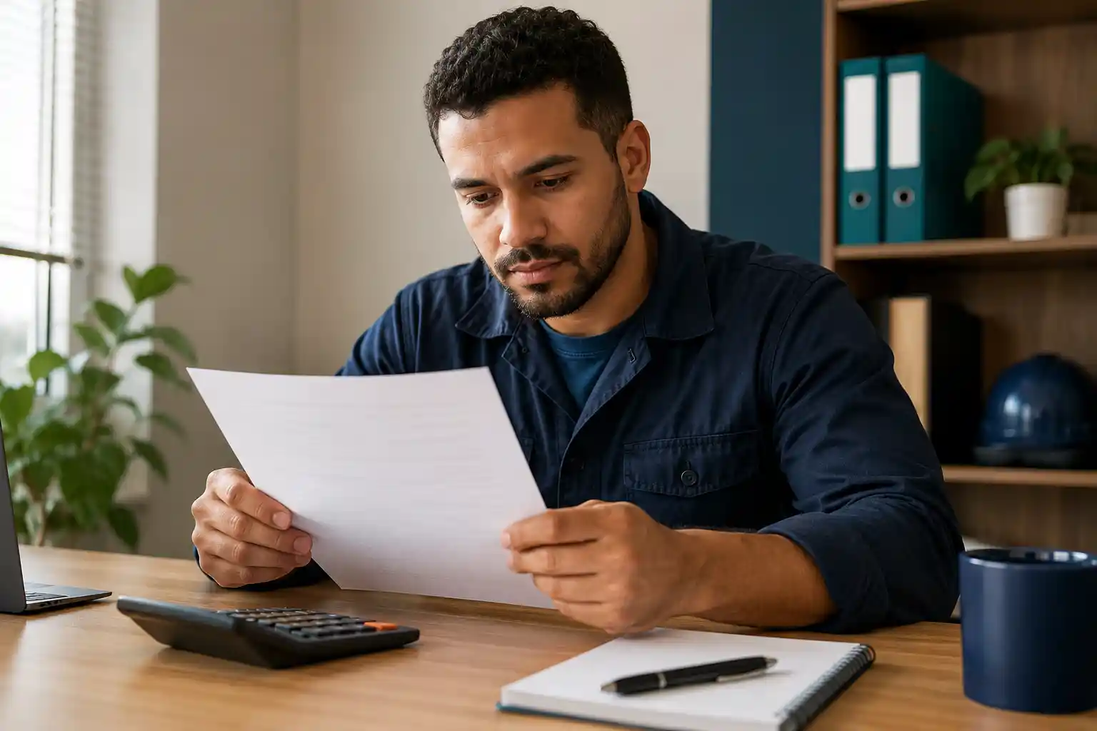 Trabalhador verificando documento TRCT com calculo de ferias proporcionais