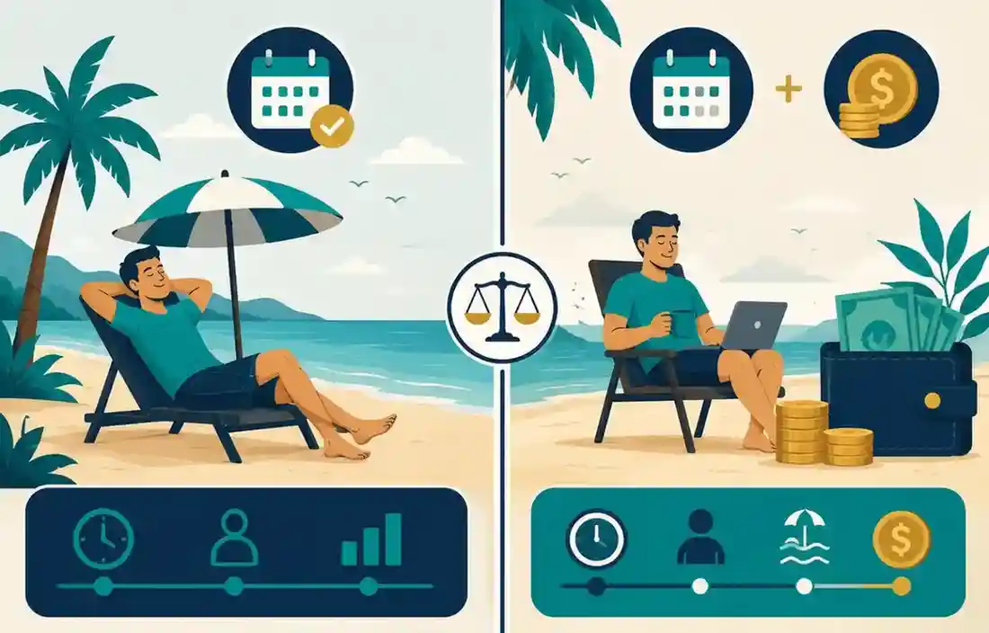 Comparacao visual entre ferias integrais e venda de 10 dias com abono pecuniario